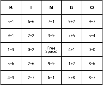 Addition Bingo By Bingo Card Template