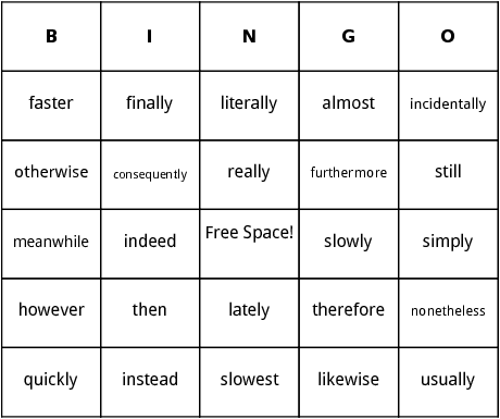 adverbs bingo