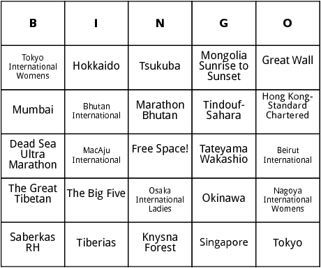 africa and asia marathons bingo