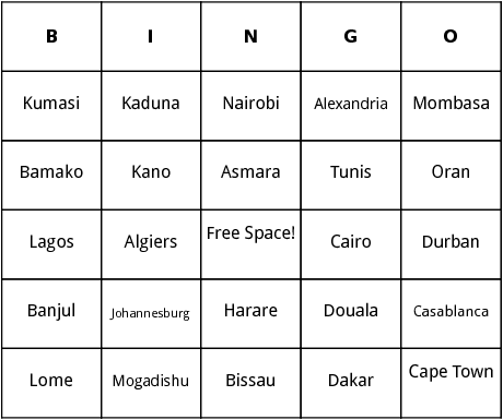 african cities bingo 