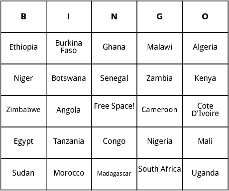 african countries bingo