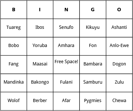 african tribes bingo