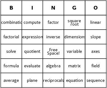 algebra bingo