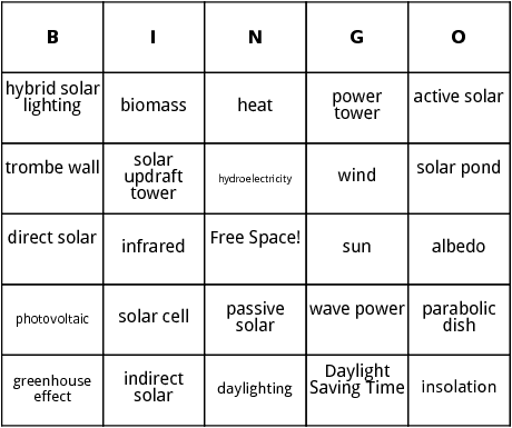 alternative power bingo