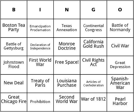american history bingo