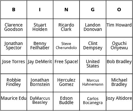 american world cup players bingo