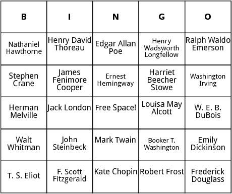 american writers  bingo