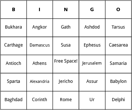 ancient cities bingo