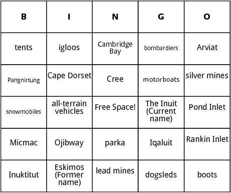 arctic communities bingo