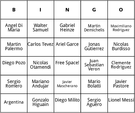 argentinian world cup players bingo