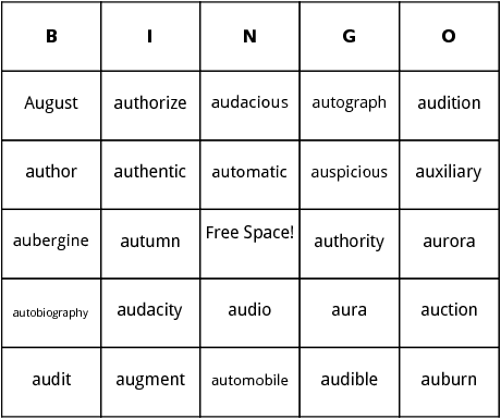 au words bingo