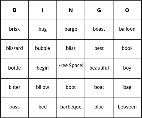 b words bingo