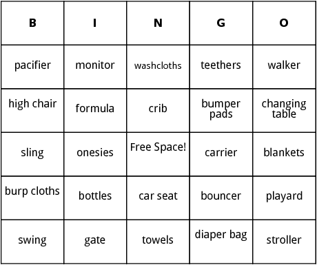 baby products bingo