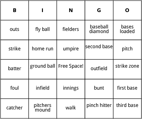 baseball bingo