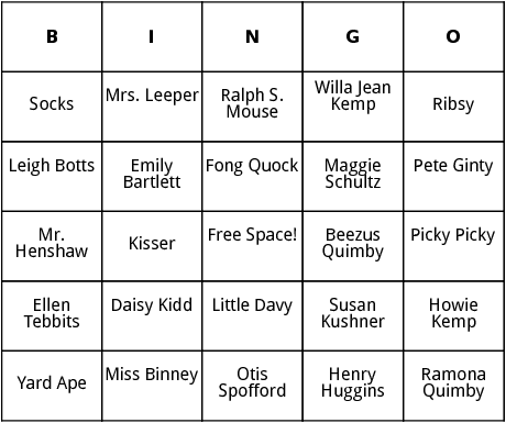 beverly cleary characters bingo