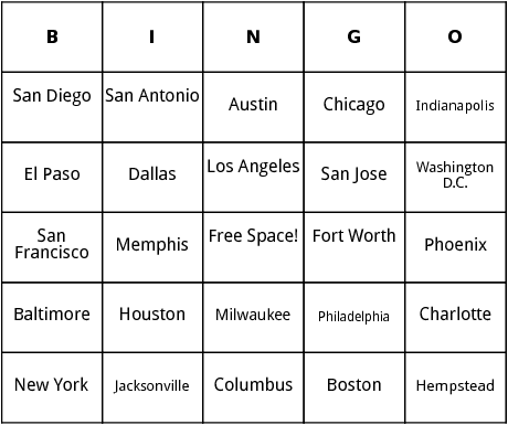 biggest u.s. cities bingo