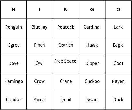 birds bingo