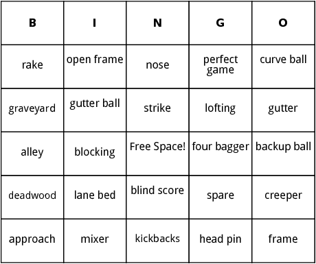 Bowling Terms Bingo 