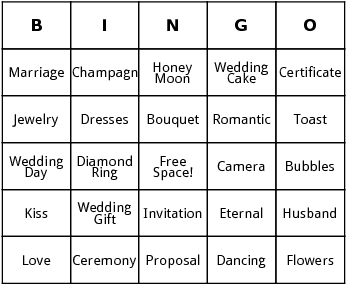 bridal shower bingo