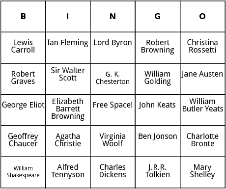 british authors  bingo