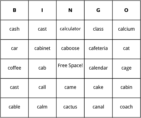 c words bingo