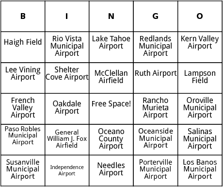 california airports bingo