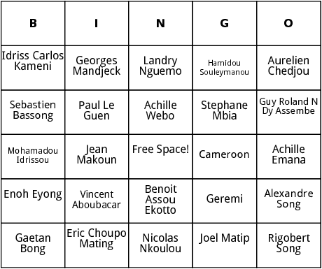 cameroonian world cup players bingo