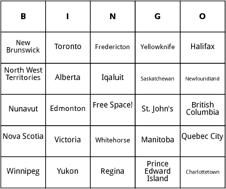 canadian provinces bingo