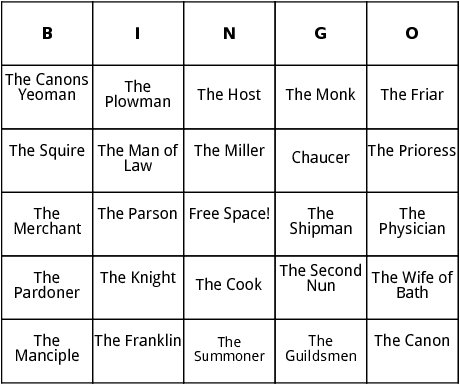 canterbury tales characters bingo