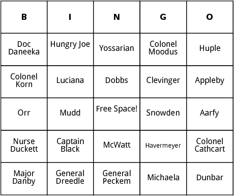 catch 22 characters bingo