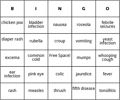 childhood illnesses bingo