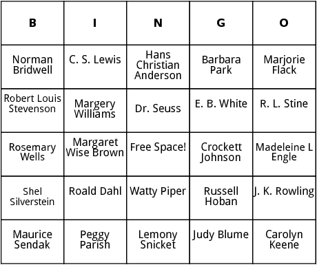 childrens authors bingo