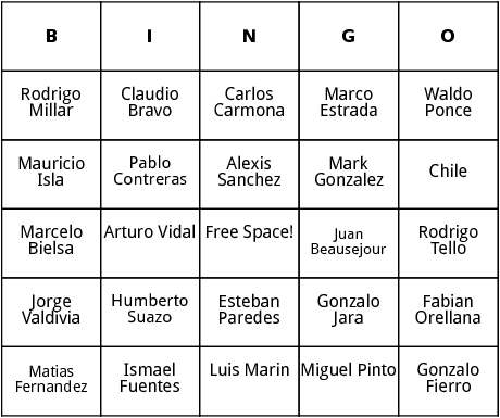 chilean world cup players bingo