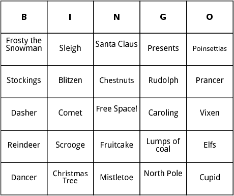christmas season bingo