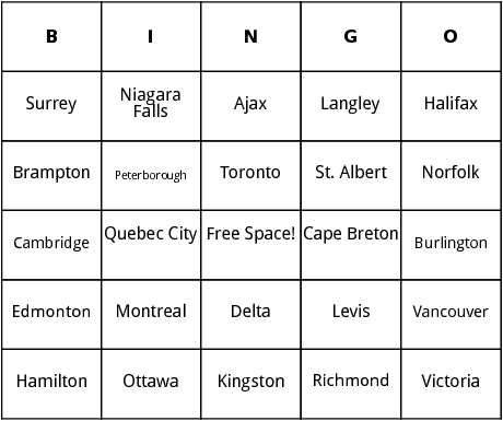 cities in canda bingo