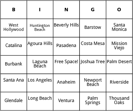 cities of southern california bingo
