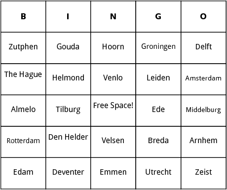 cities of the netherlands bingo