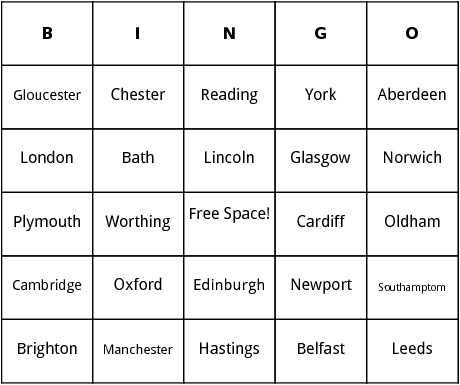 cities of the united kingdom bingo