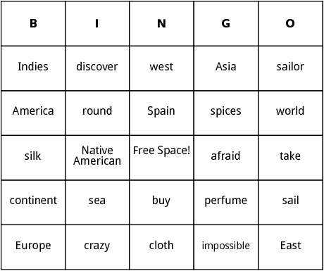 columbus day bingo