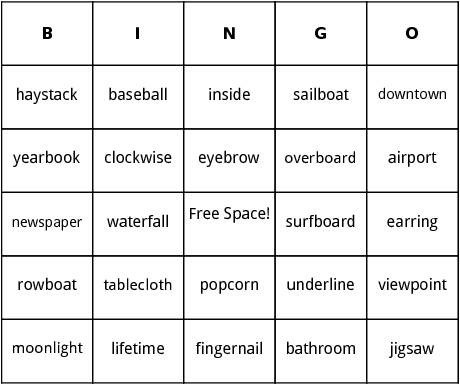 compound words bingo