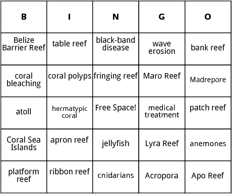 coral reef bingo 