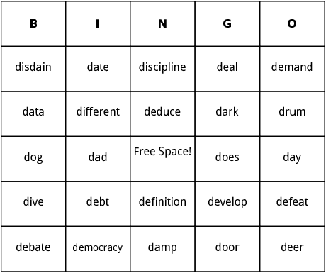 d words bingo