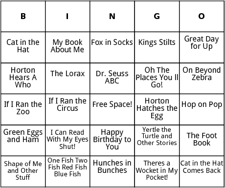 dr. seuss books bingo