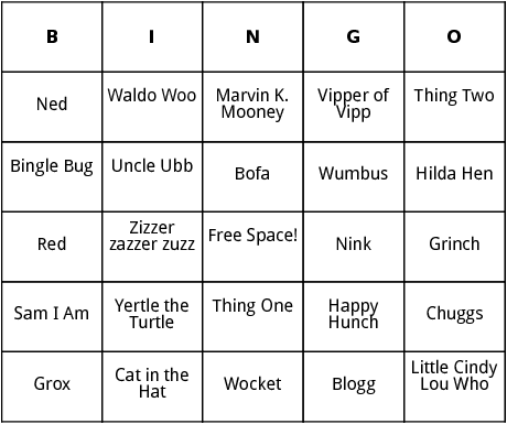 dr. seuss characters and creatures  bingo