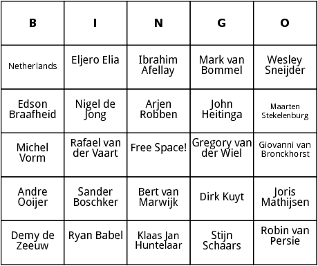 dutch world cup players bingo