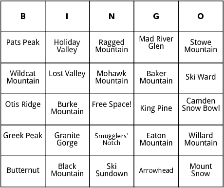 east coast ski resorts bingo