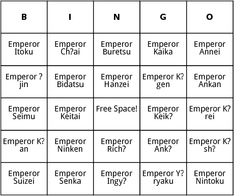 emperors of japan bingo
