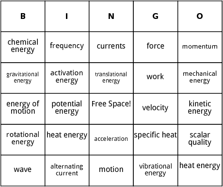 energy bingo