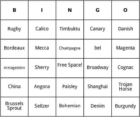english toponyms bingo