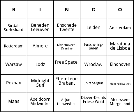 european marathons  5 bingo